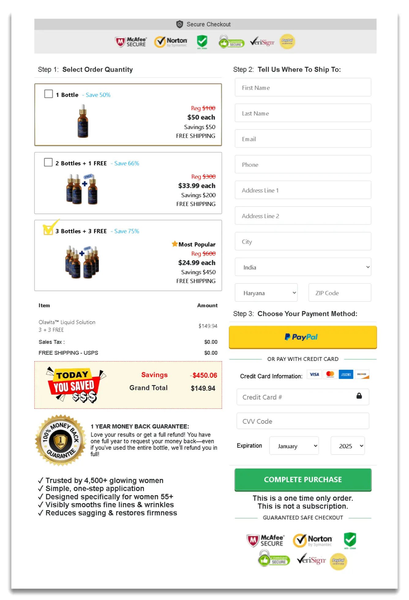 Olavita Secure Checkout Page